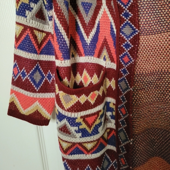 Aztec south western colorful crochet knit long Cardigan size S - Picture 7 of 10